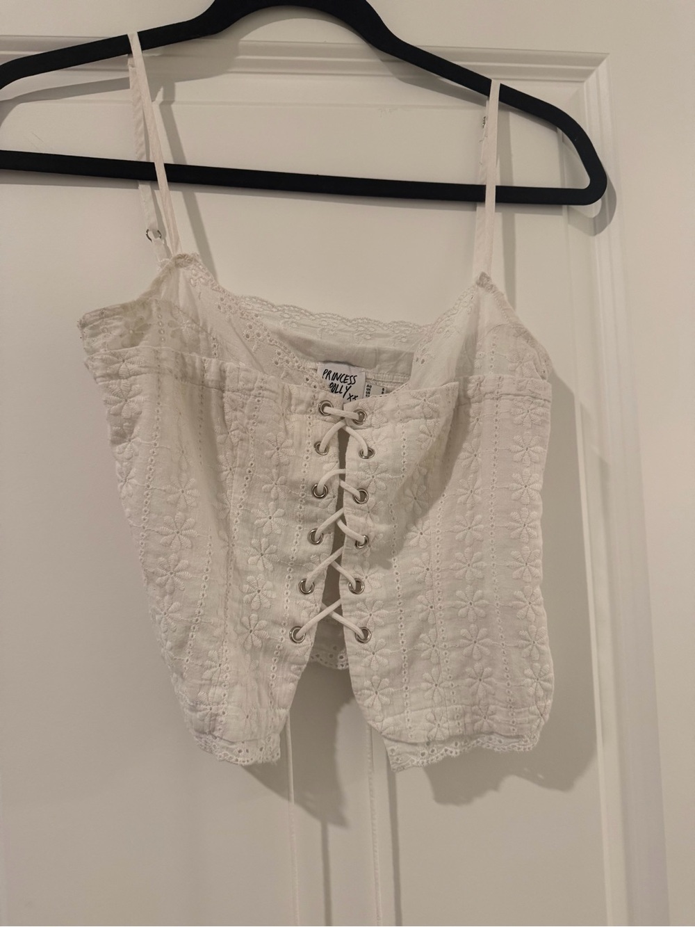 Princess Polly White Eyelet Lace-Up Cami